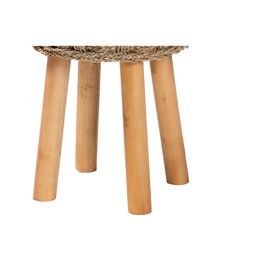 Denver Modern Bohemian Natural Seagrass and Acacia Wood Stool