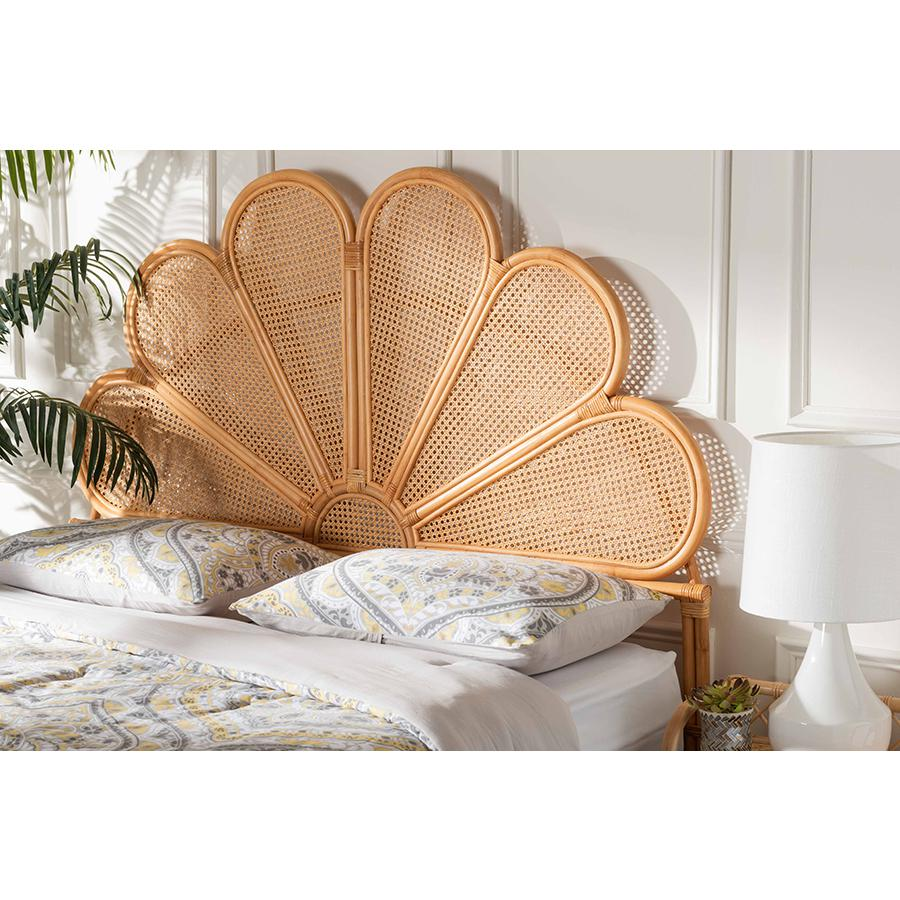 Flower Modern Bohemian Honey Rattan King Size Standalone Headboard