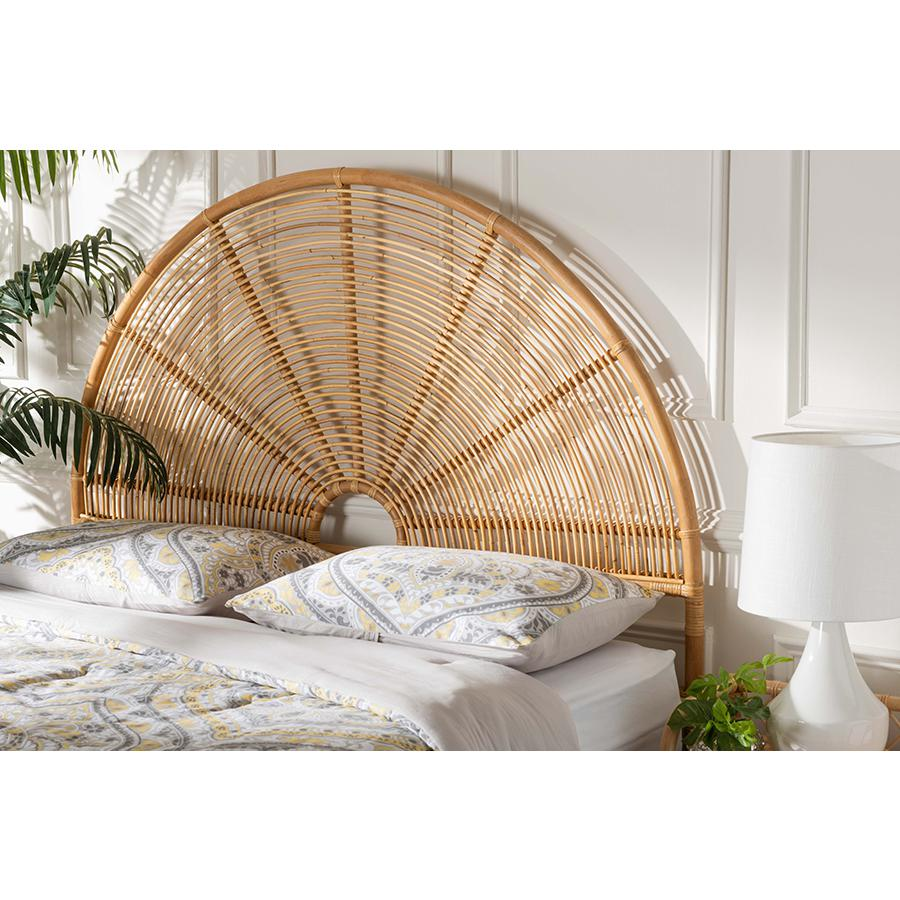 Nina Modern Bohemian Honey Rattan Queen Size Standalone Headboard