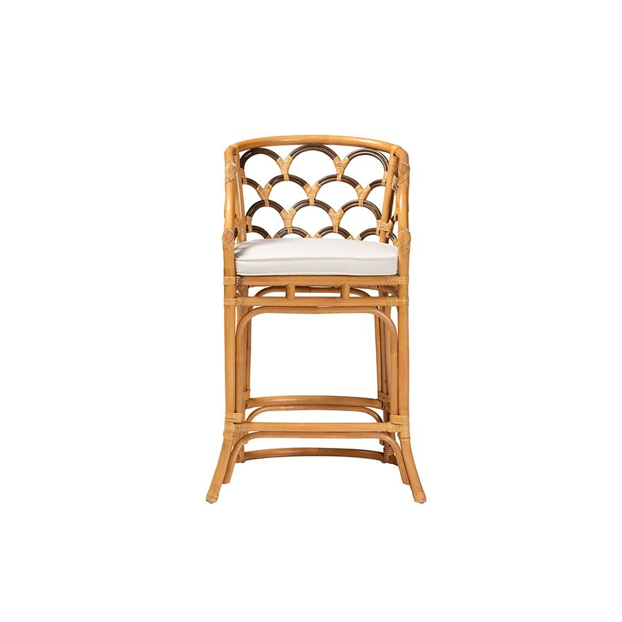 Veneto Modern Bohemian Light Honey and Dark Brown Rattan Bar Stool