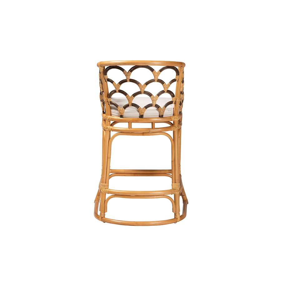 Veneto Modern Bohemian Light Honey and Dark Brown Rattan Bar Stool