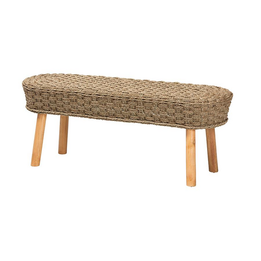 Denver Modern Bohemian Natural Seagrass and Acacia Wood Accent Bench