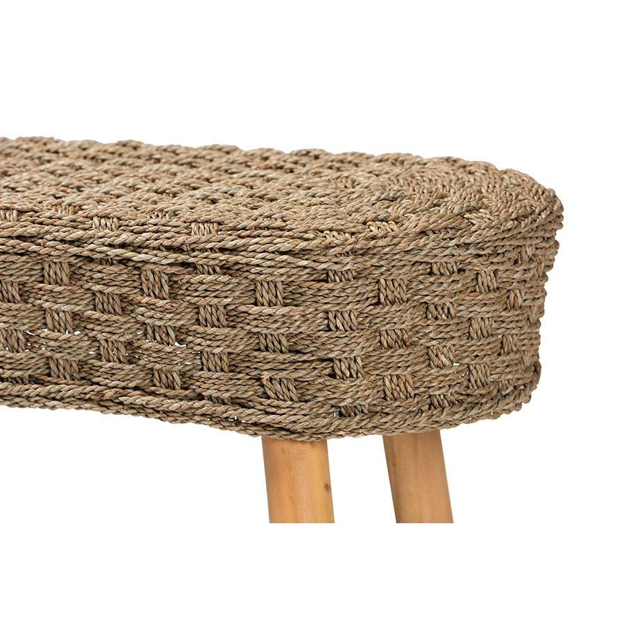 Denver Modern Bohemian Natural Seagrass and Acacia Wood Accent Bench