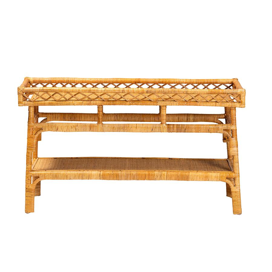 Savitri Modern Bohemian Natural Rattan 2-Tier Console Table