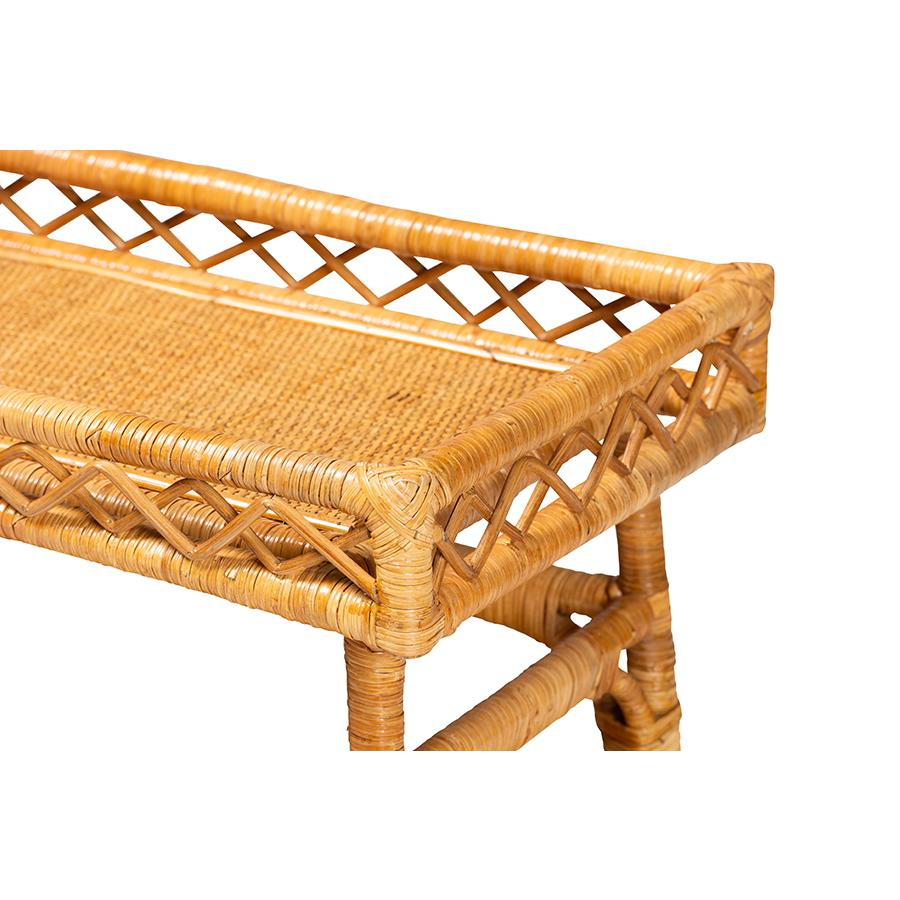 Savitri Modern Bohemian Natural Rattan 2-Tier Console Table