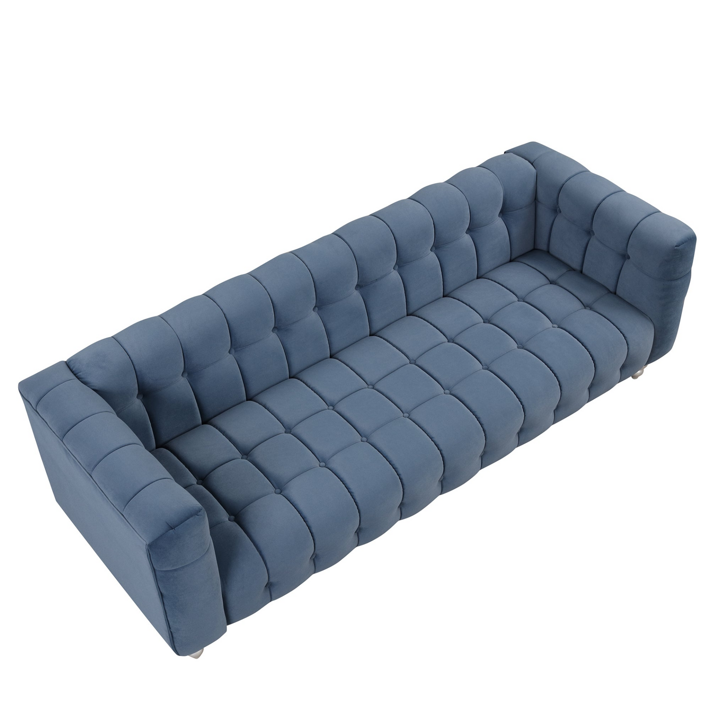 Sail Sofa Dutch Fluff Upholstered sofa with solid wood legs, buttoned tufted, blue