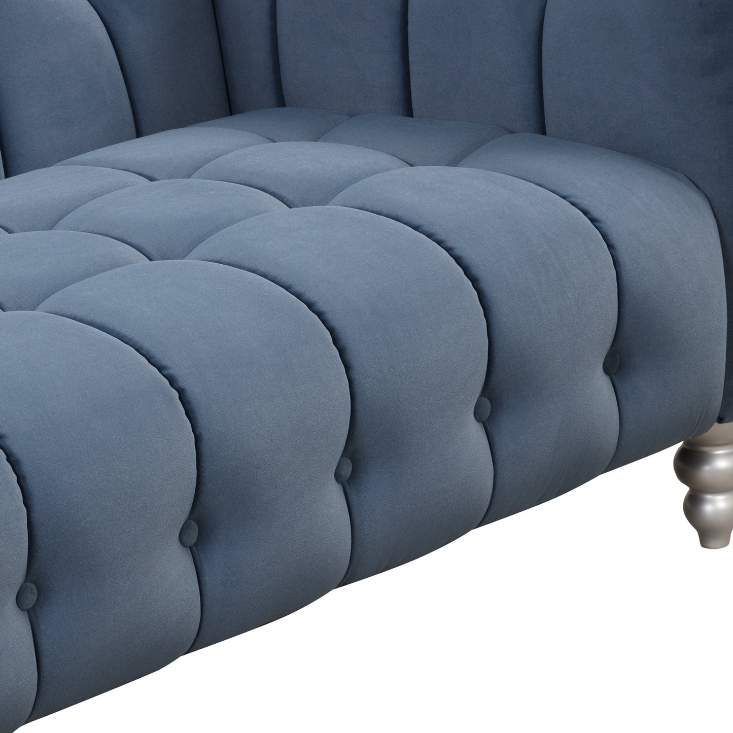 Sail Sofa Dutch Fluff Upholstered sofa with solid wood legs, buttoned tufted, blue