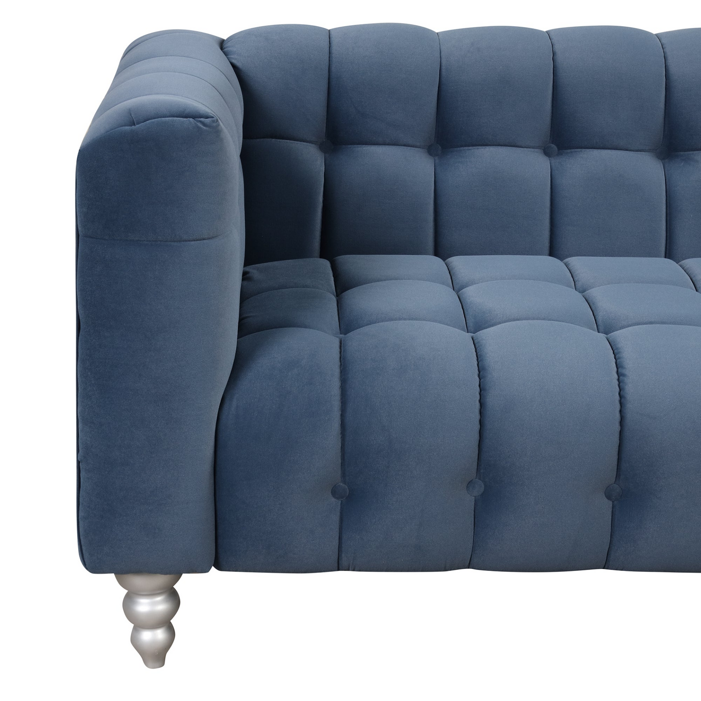 Sail Sofa Dutch Fluff Upholstered sofa with solid wood legs, buttoned tufted, blue