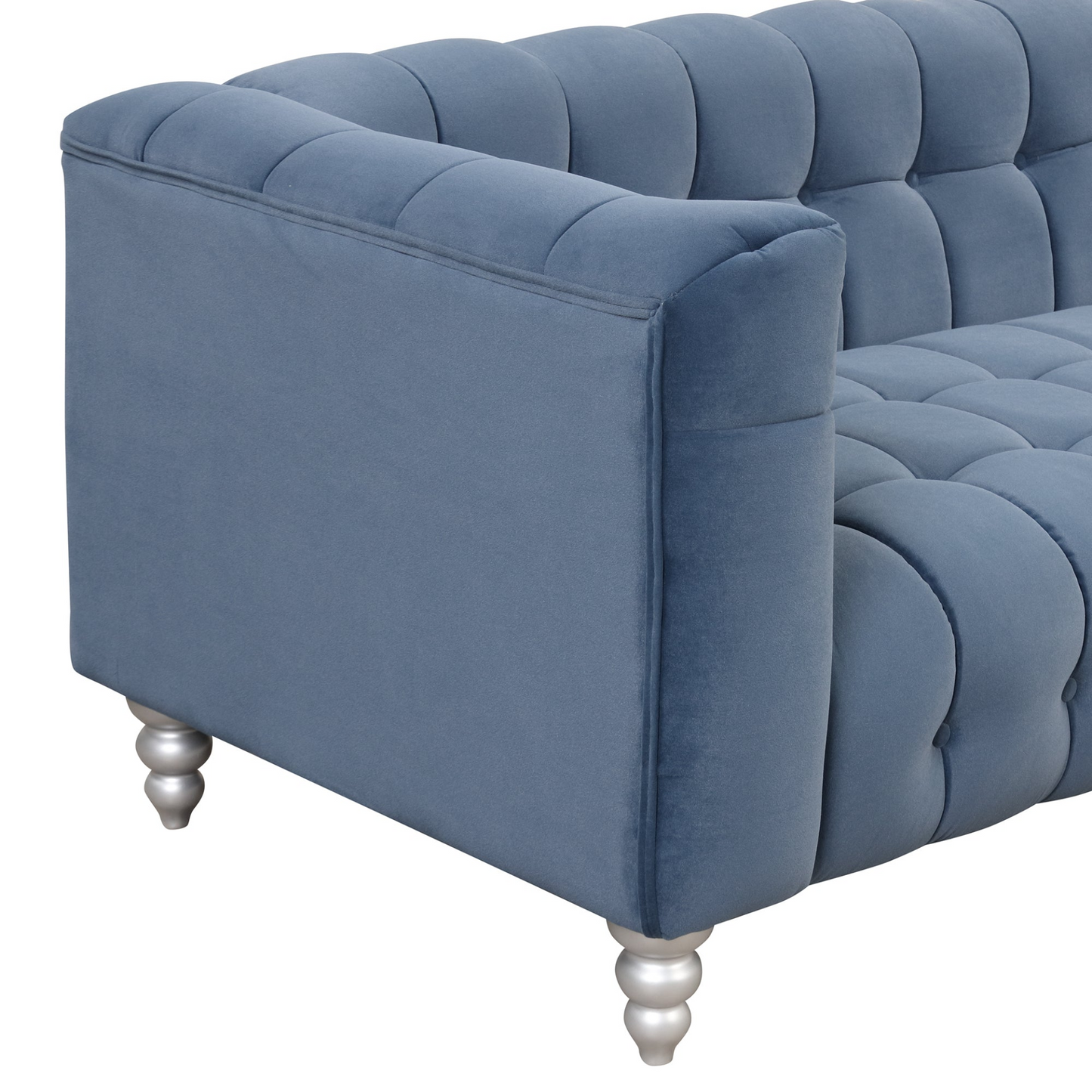 Sail Sofa Dutch Fluff Upholstered sofa with solid wood legs, buttoned tufted, blue