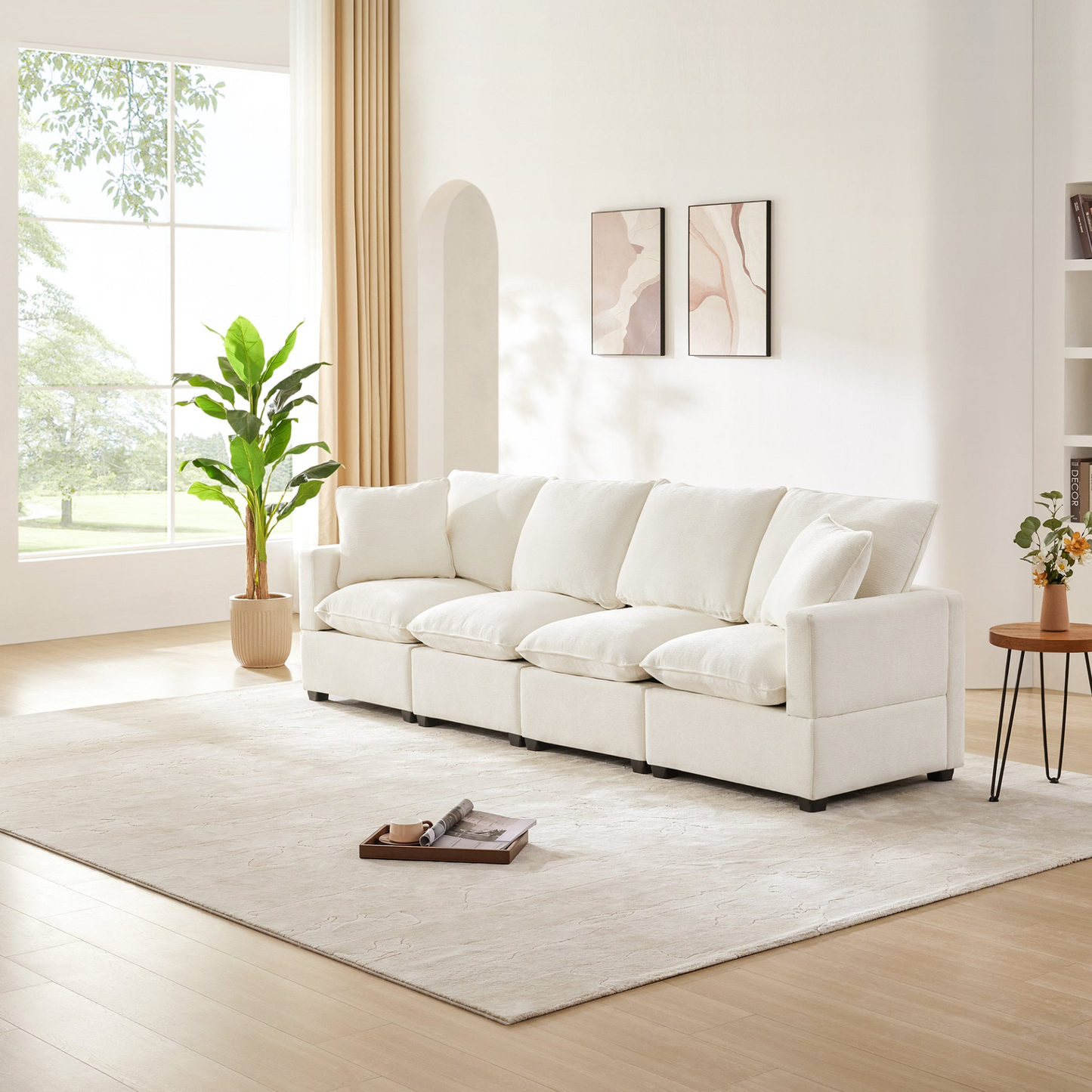 Dani Modern Modular Sofa, 4 Seat Chenille Sectional White