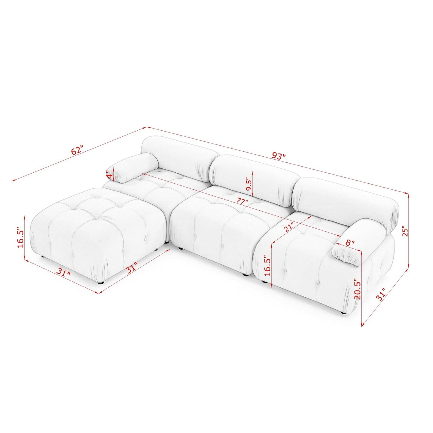 Eireann Modular Sectional Sofa, Ivory