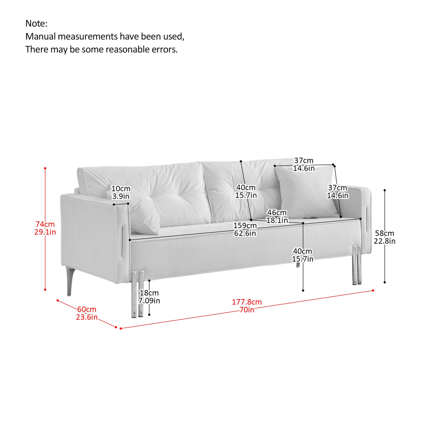 Taylor Velvet 3-Seater Sofa with 2 Pillows