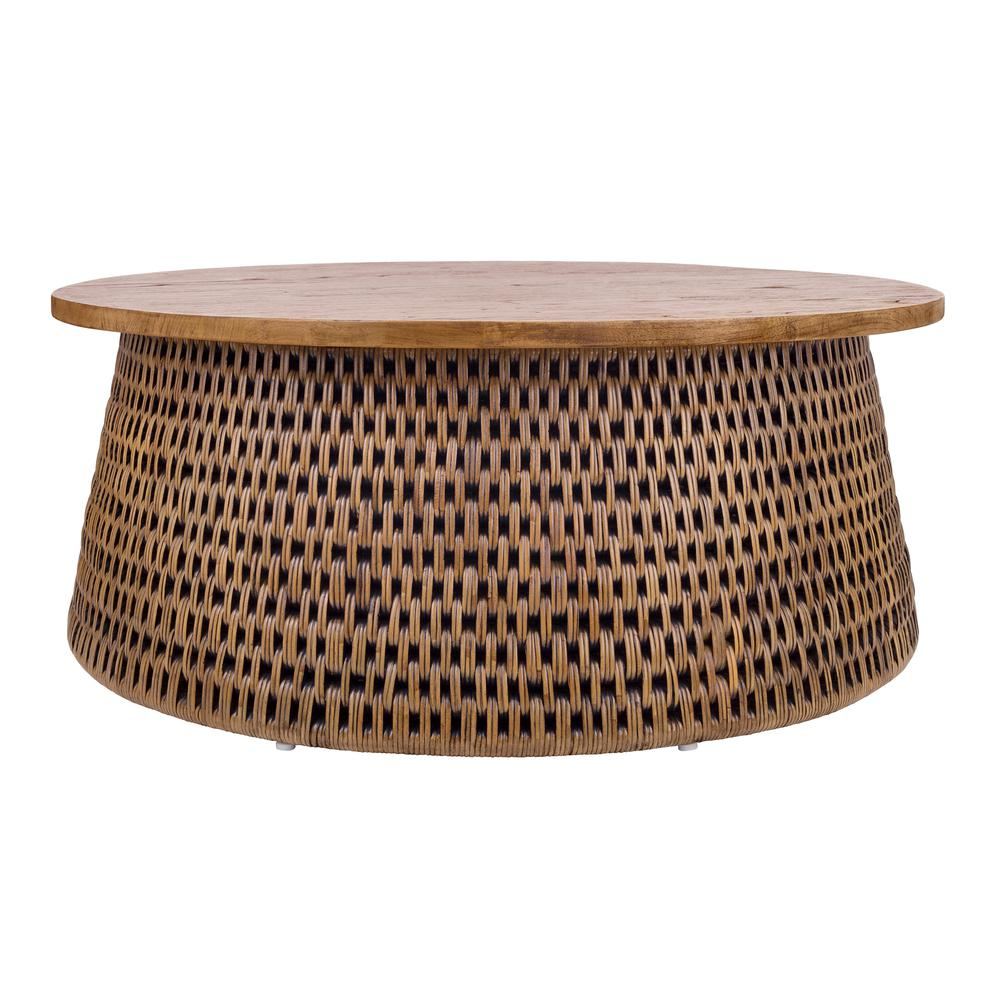 Kamari Rattan Coffee Table w/ Wood Top