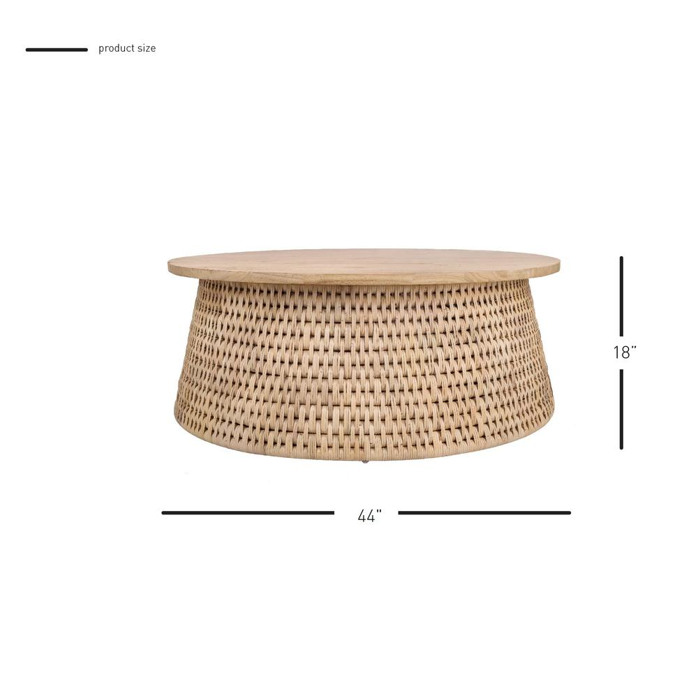 Kamari Rattan Coffee Table w/ Wood Top