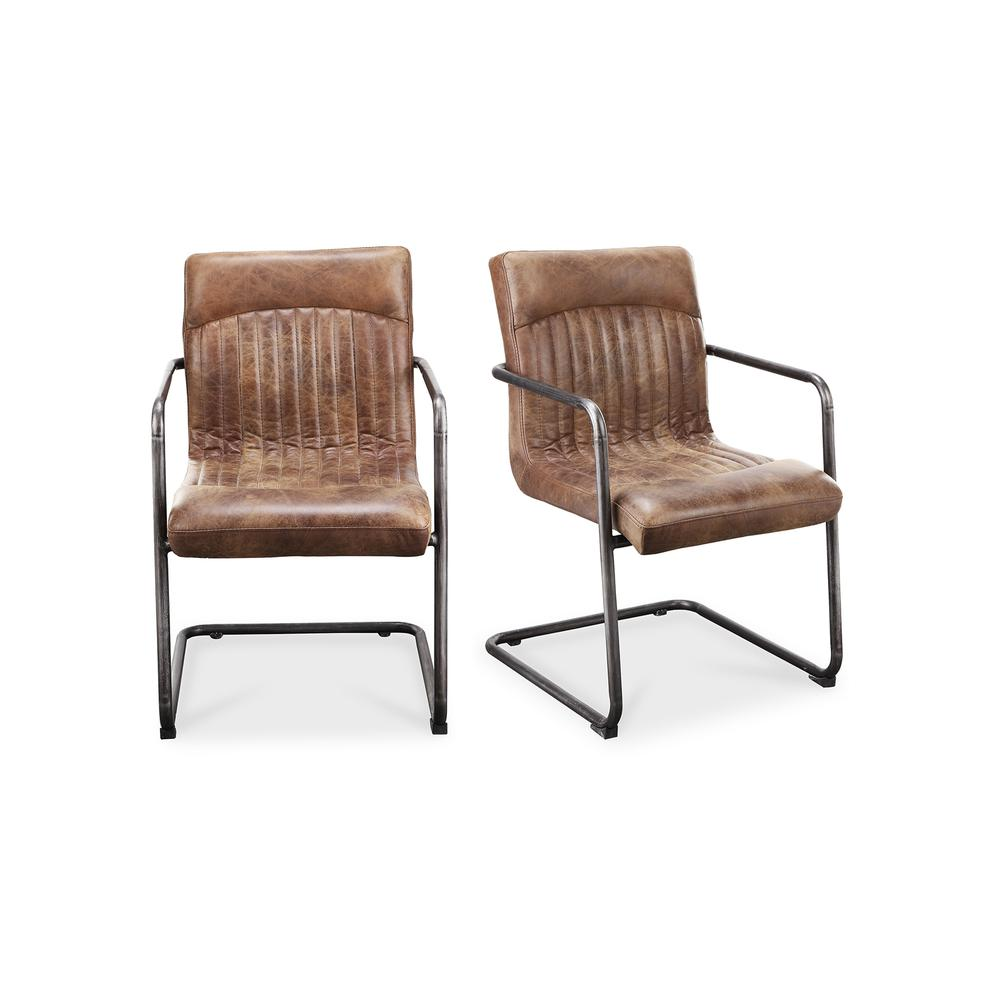 Ansel Arm Chair Grazed Brown Leather-Set Of Two