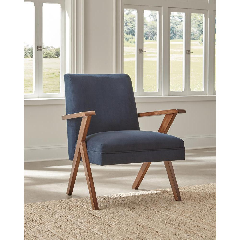 Cheryl Wooden Arms Accent Chair Dark Blue and Walnut