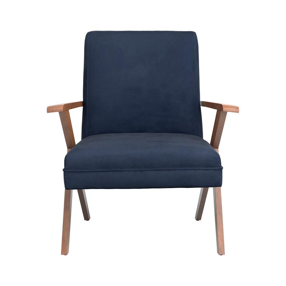 Cheryl Wooden Arms Accent Chair Dark Blue and Walnut