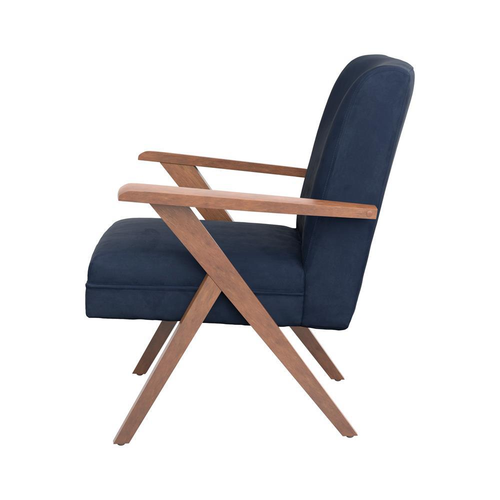 Cheryl Wooden Arms Accent Chair Dark Blue and Walnut