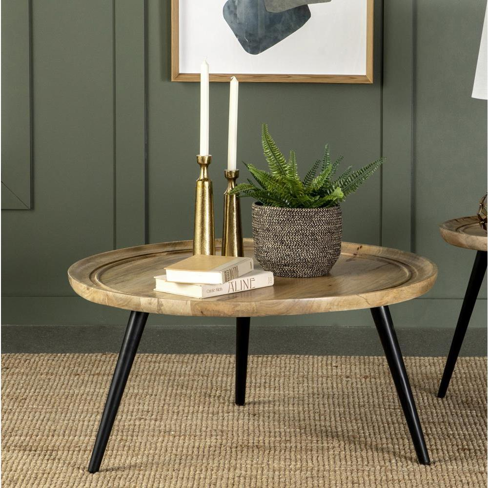 Zoe Round Coffee Table with Trio Legs Natural and Black