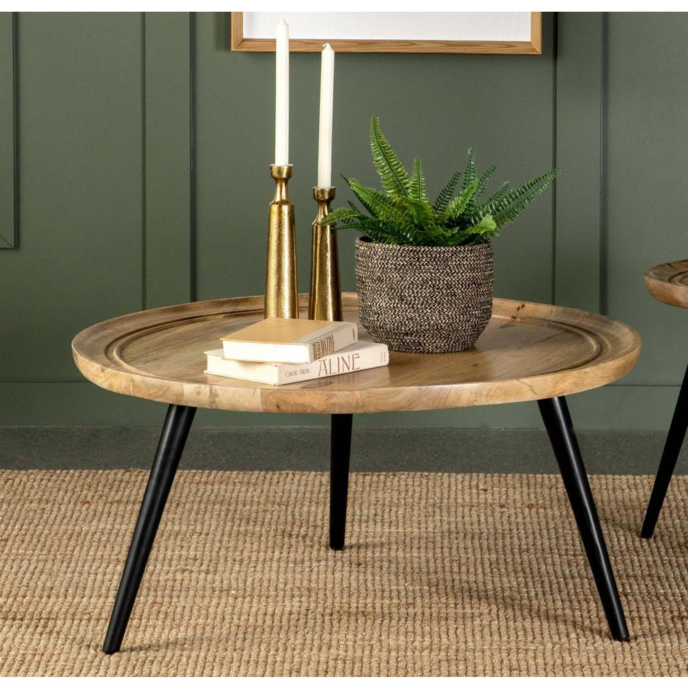 Zoe Round Coffee Table with Trio Legs Natural and Black