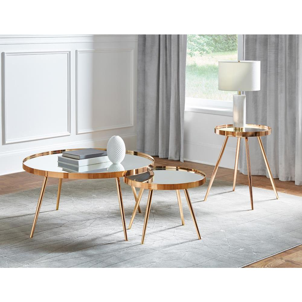 Kaelyn 2-piece Mirror Top Nesting Coffee Table Mirror and Gold