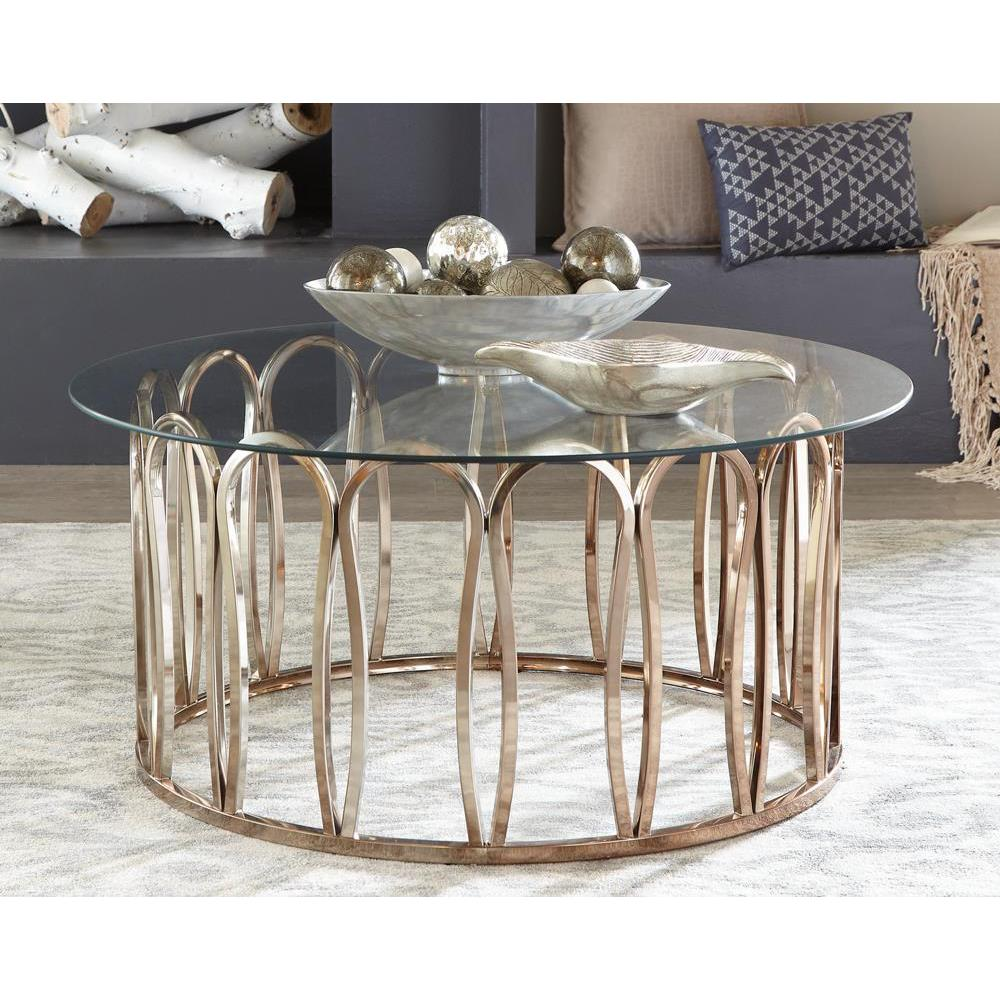 Monett Round Coffee Table Chocolate Chrome and Clear