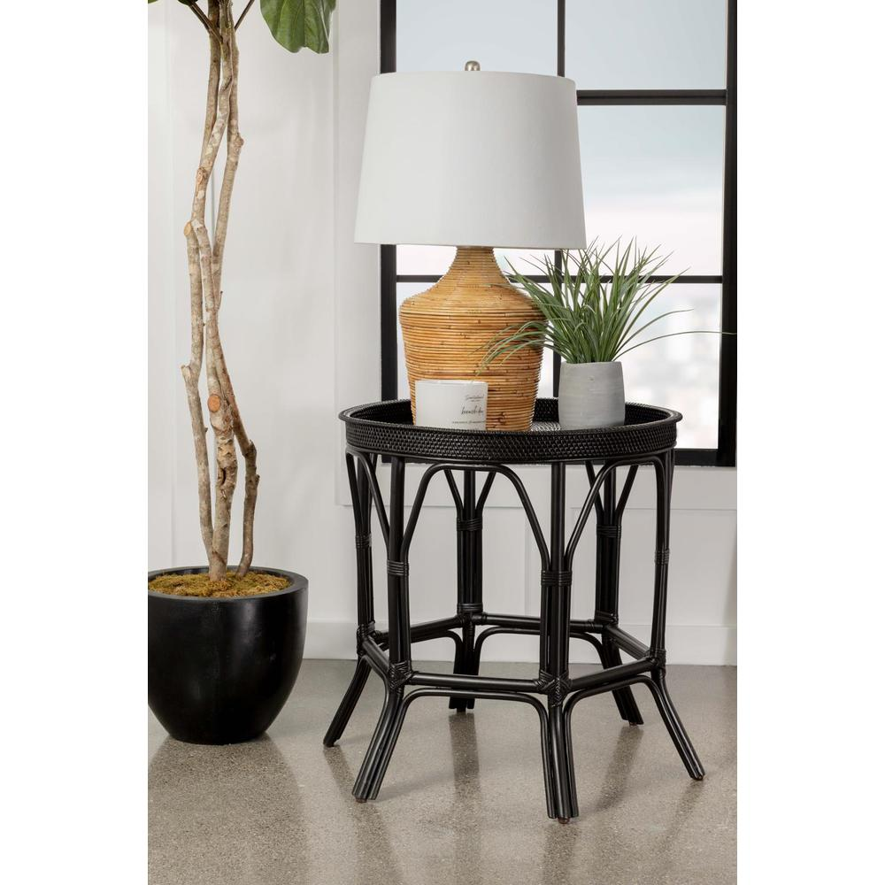 Antonio Round Rattan Tray Top Accent Table Black