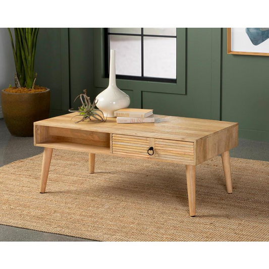 Zabel Rectangular 1-drawer Coffee Table Natural