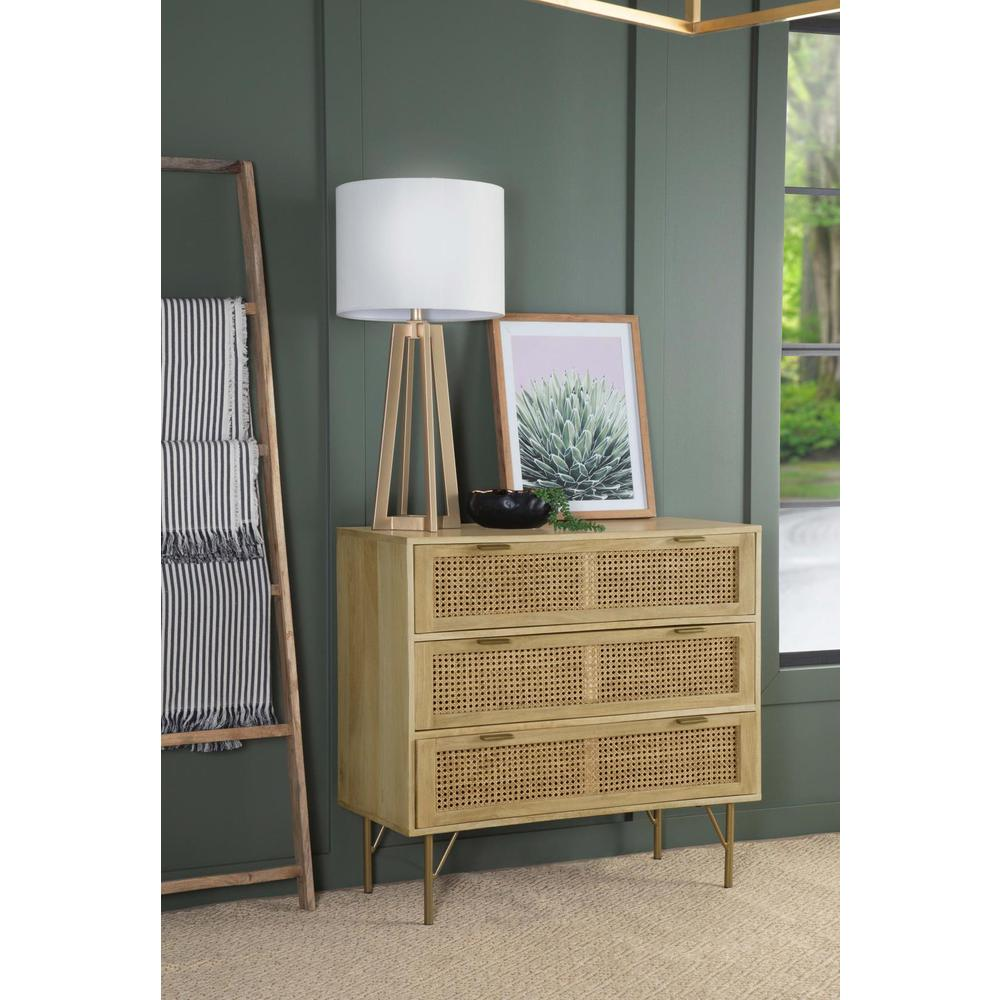 Zamora 3-drawer Accent Cabinet Natural and Antique Brass