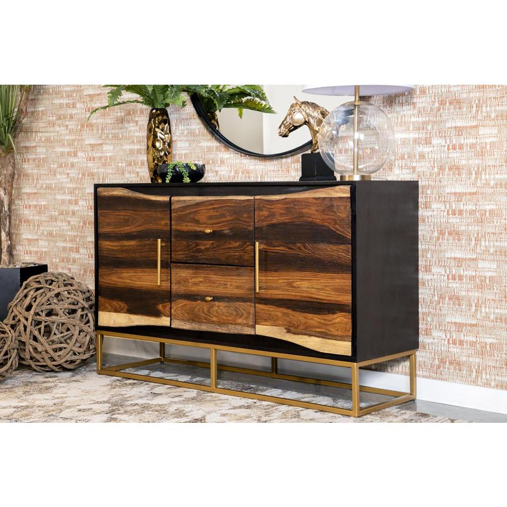 Zara 2-drawer Accent Cabinet Black Walnut and Gold