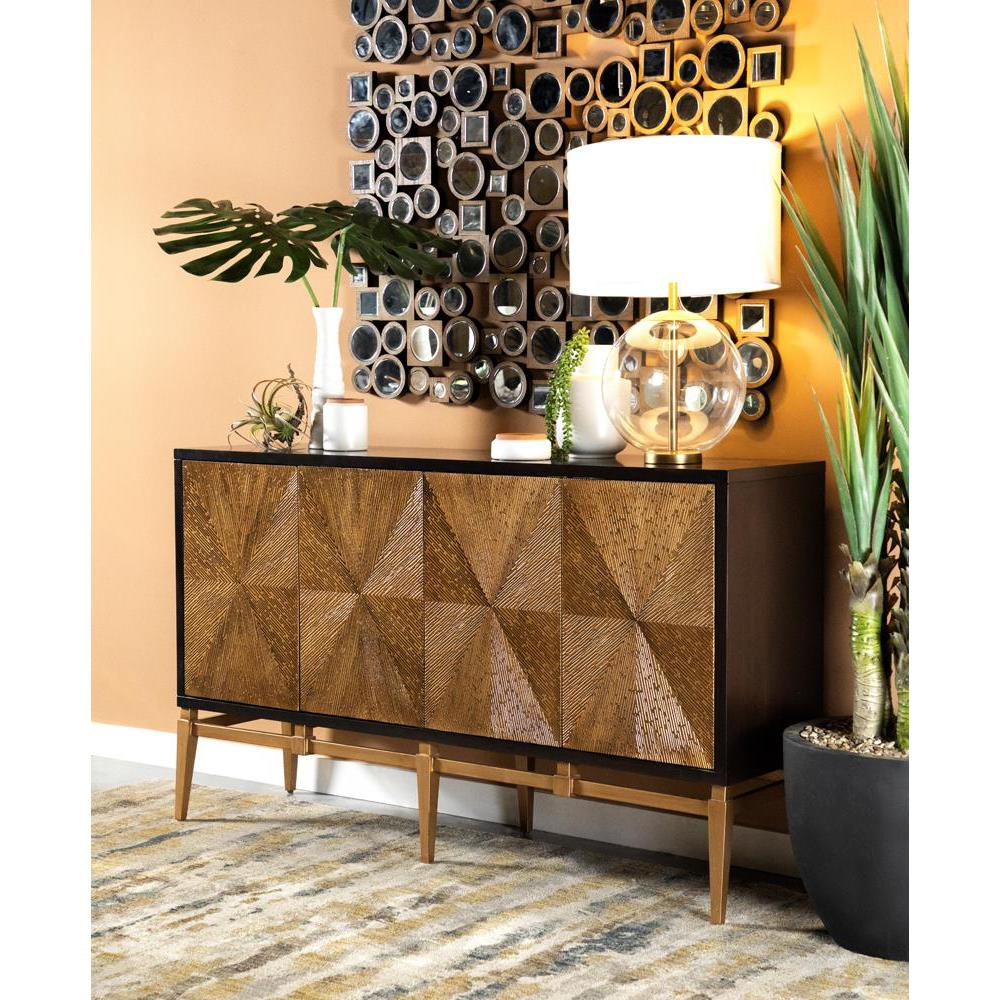 Zira Sunburst 4-door Accent Cabinet Brown and Antique Gold