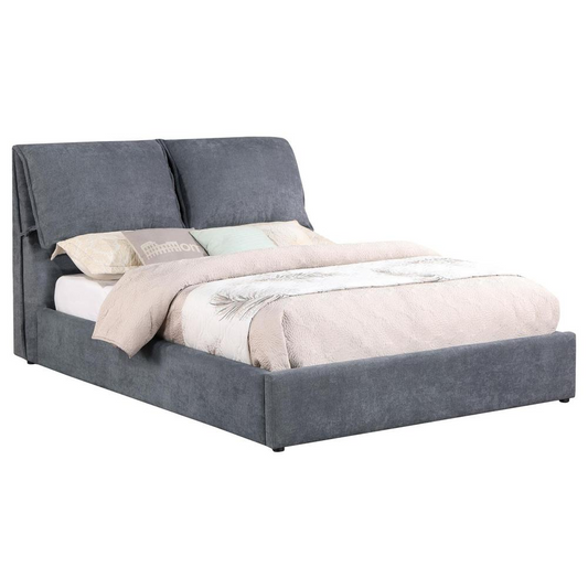 Laurel Upholstered Queen Platform Bed with Pillow Headboard Charcoal Grey