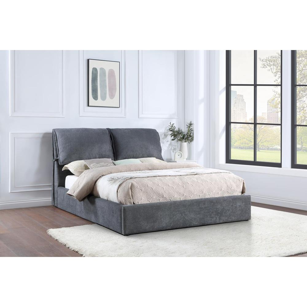 Laurel Upholstered Queen Platform Bed with Pillow Headboard Charcoal Grey