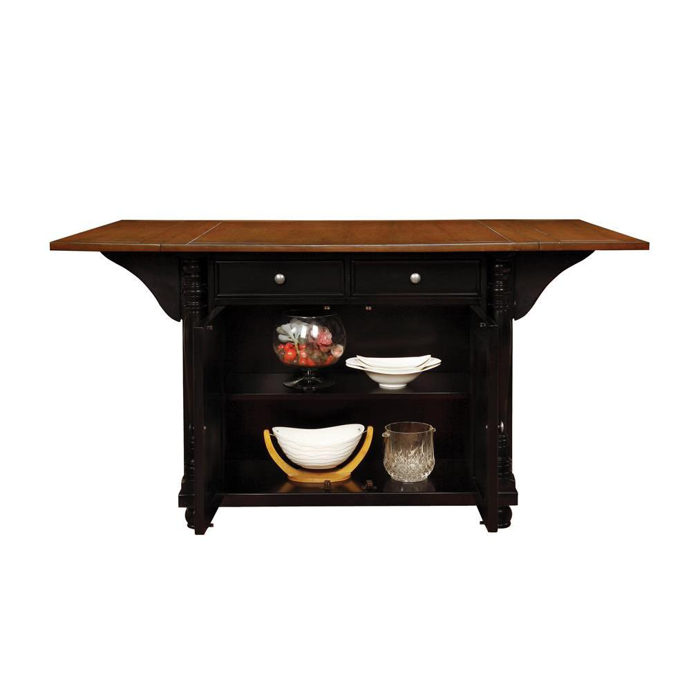 Slater 2-drawer Kitchen Island with Drop Leaves Brown and Black