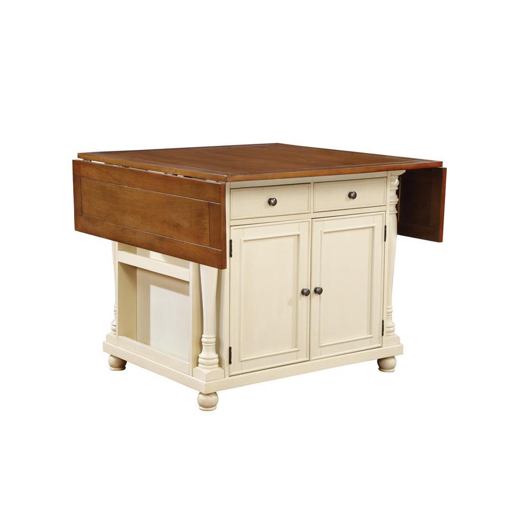 Slater 2-drawer Kitchen Island with Drop Leaves Brown and Buttermilk