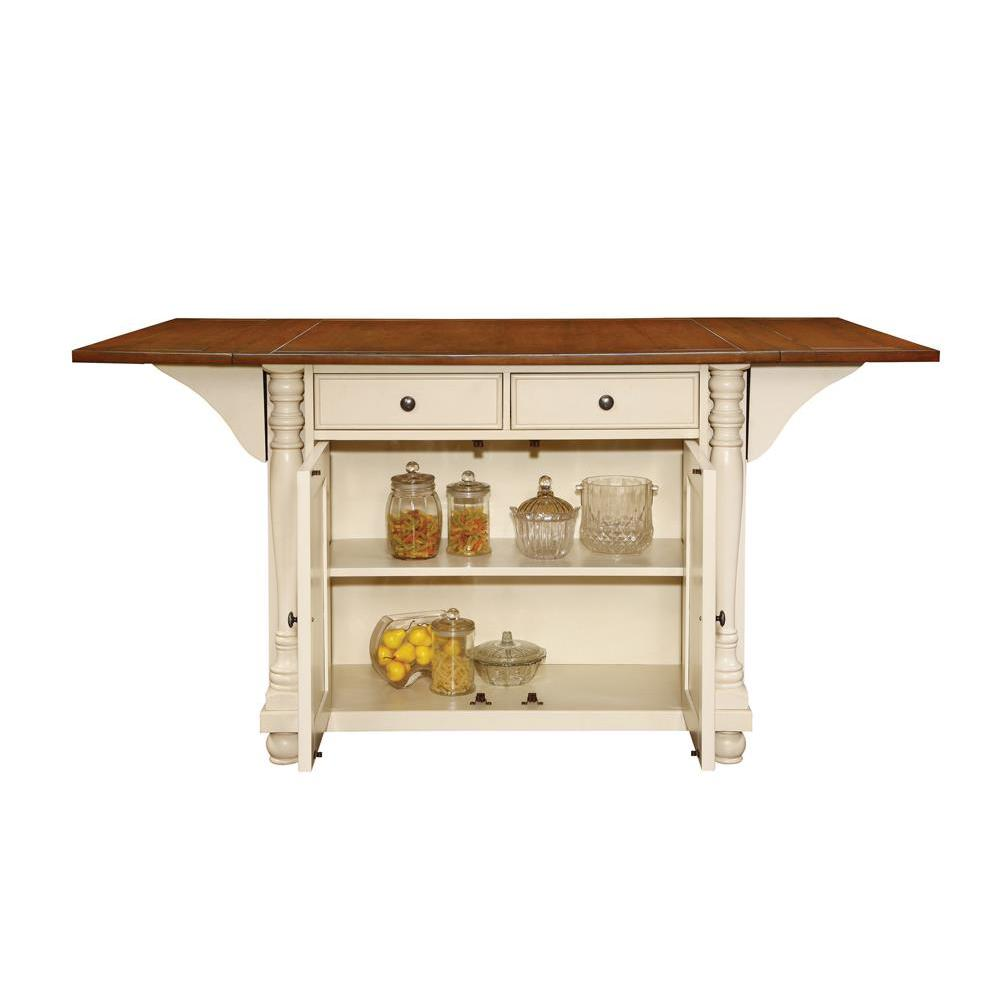 Slater 2-drawer Kitchen Island with Drop Leaves Brown and Buttermilk