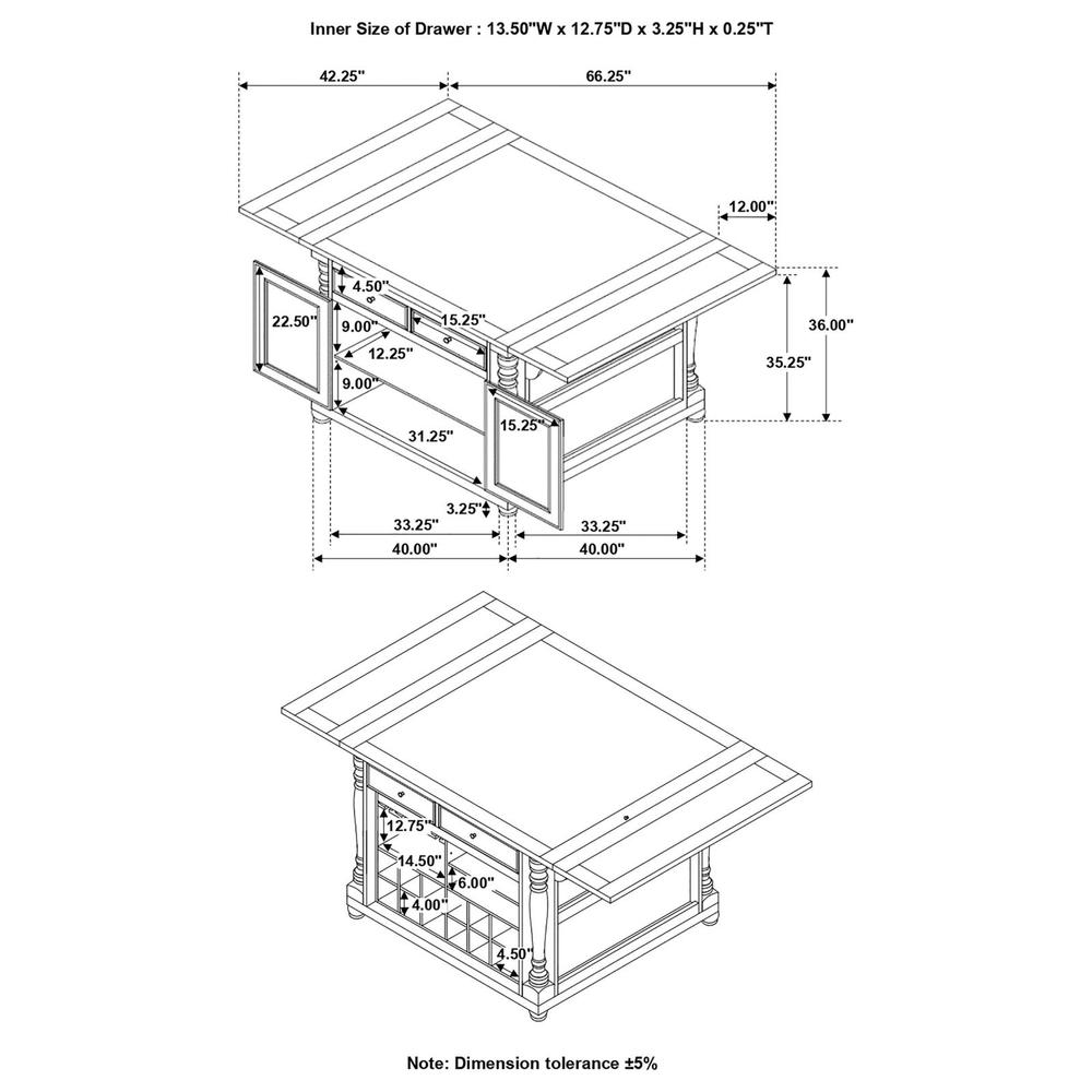 Slater 2-drawer Kitchen Island with Drop Leaves Brown and Buttermilk