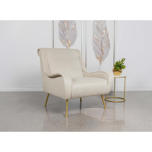 Ricci Upholstered Saddle Arms Accent Chair Stone and Gold