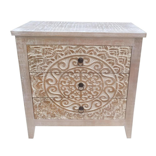 Mariska 3-drawer Wooden Accent Cabinet White Distressed