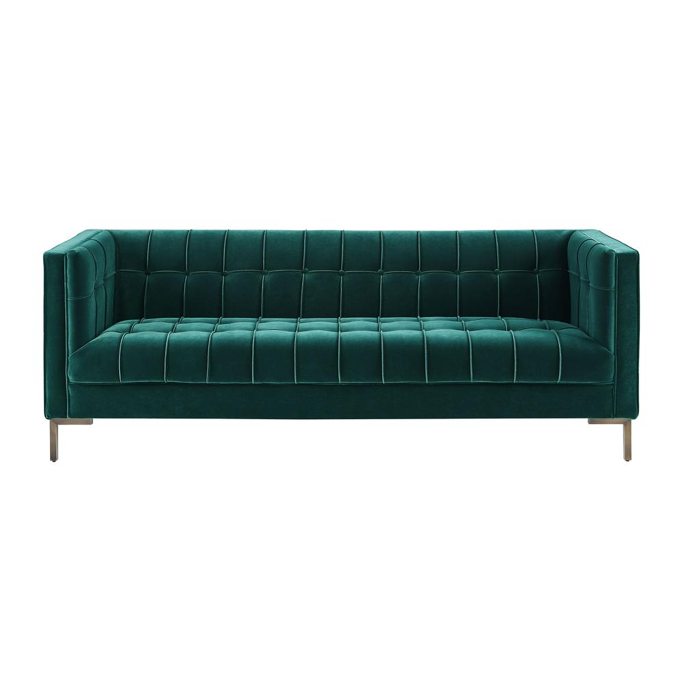 Isaac Channel Stitch Green Velvet Sofa