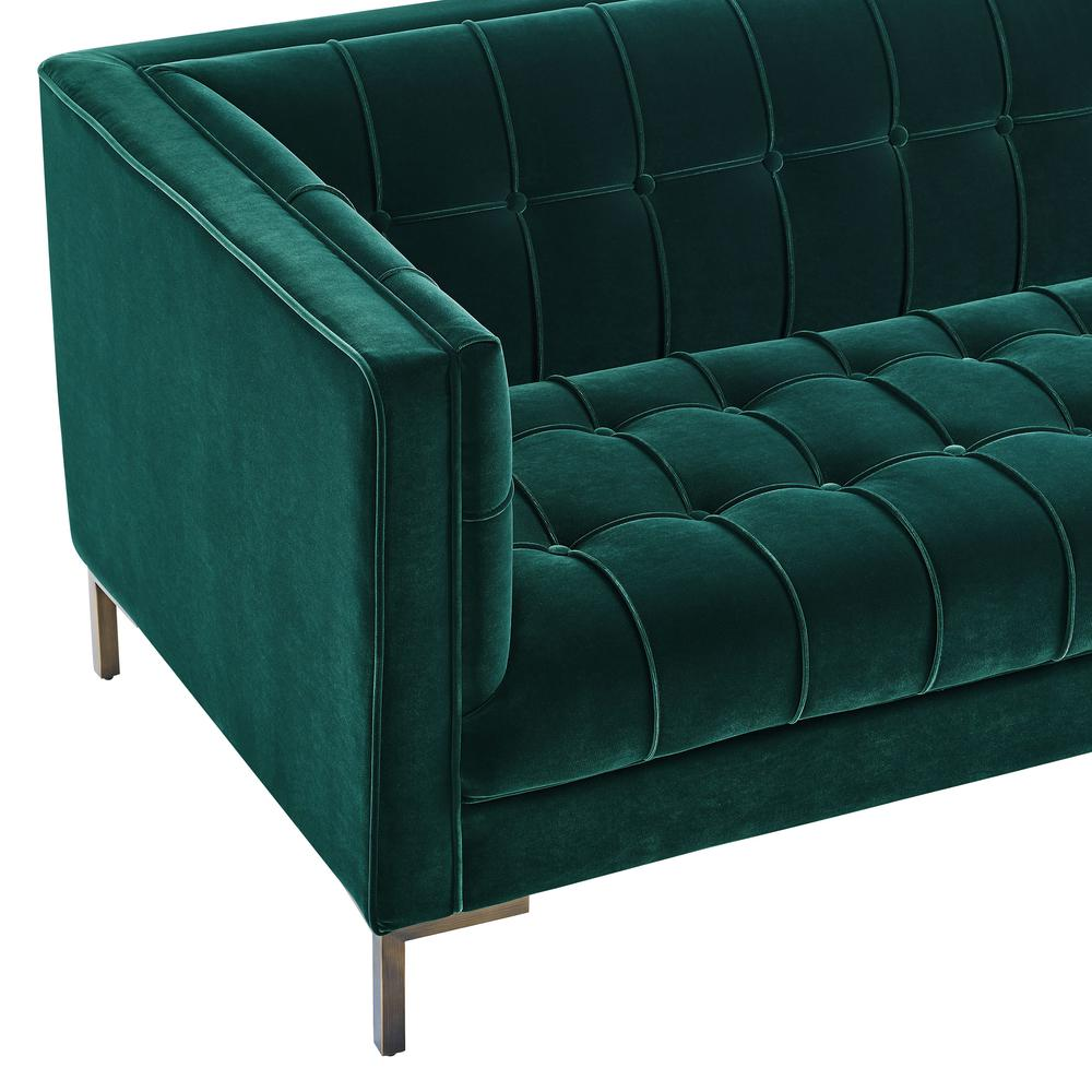 Isaac Channel Stitch Green Velvet Sofa