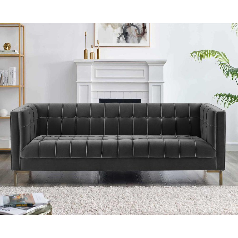 Isaac Channel Stitch Gray Velvet Sofa