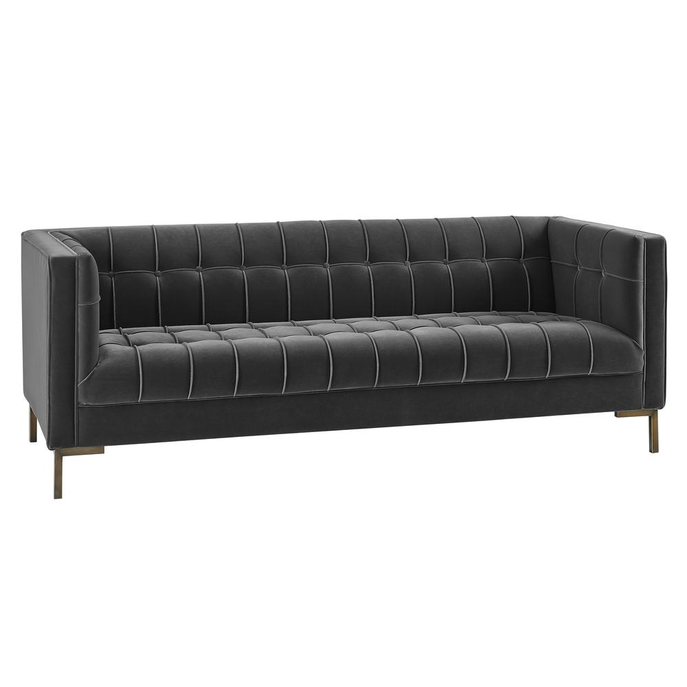 Isaac Channel Stitch Gray Velvet Sofa