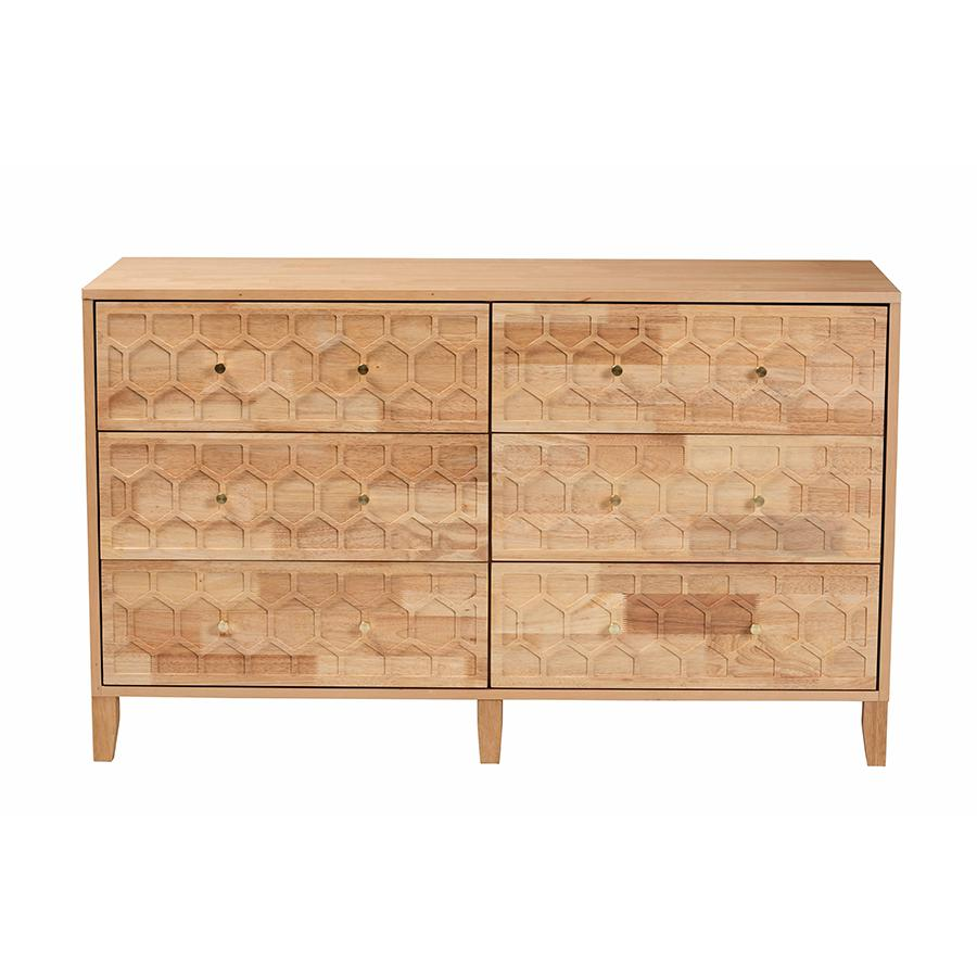 Hosea Japandi Carved Honeycomb Natural 6-Drawer Dresser