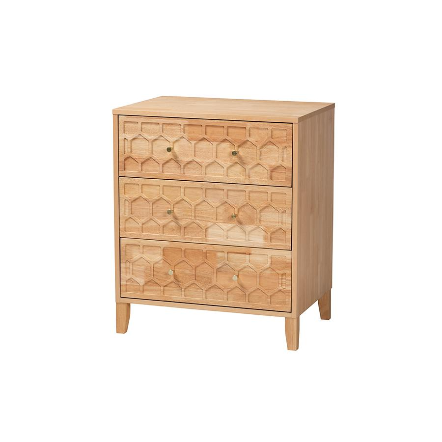 Hosea Japandi Carved Honeycomb Natural 3-Drawer Chest