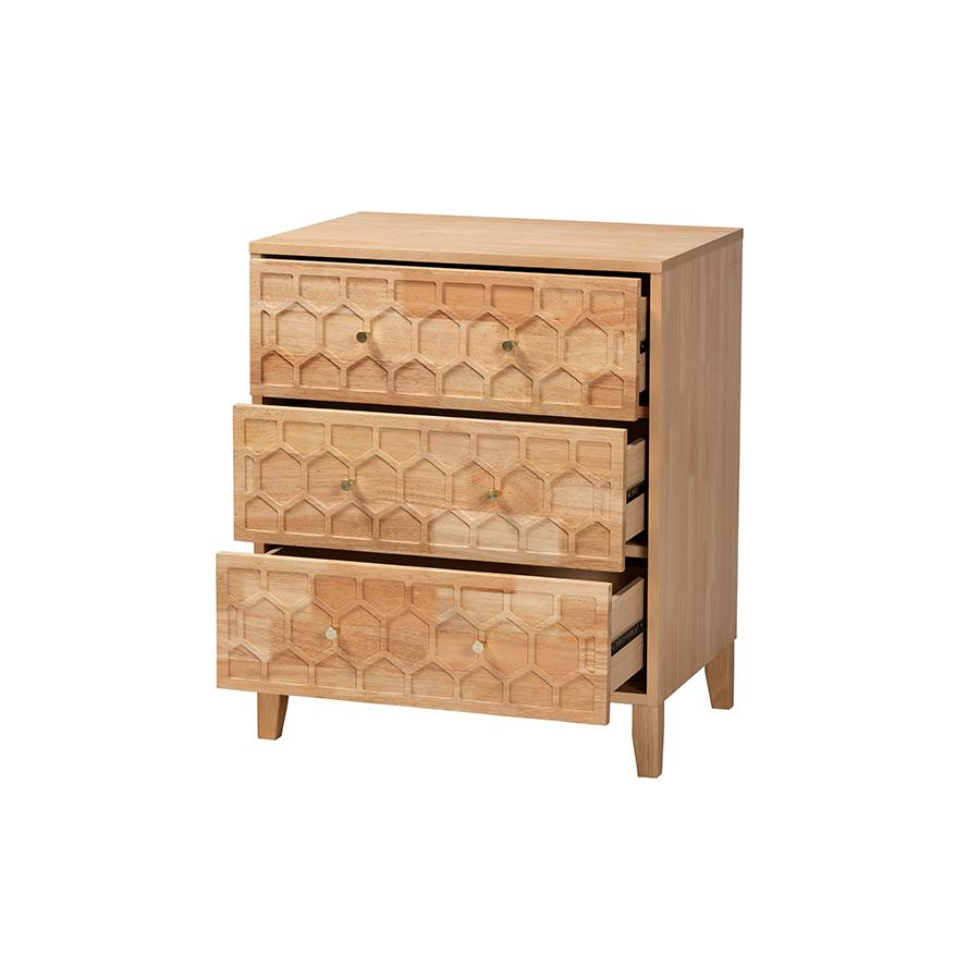 Hosea Japandi Carved Honeycomb Natural 3-Drawer Chest