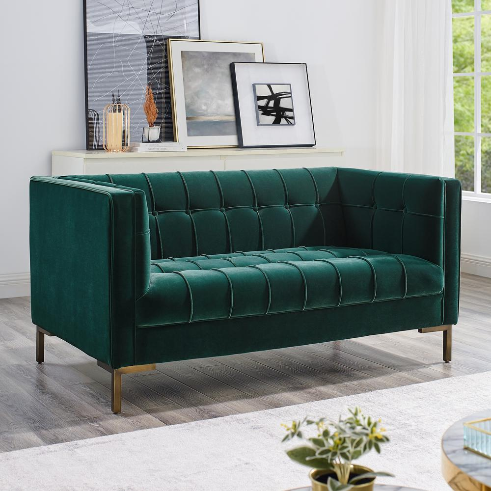 Isaac Stitch Green Velvet Loveseat