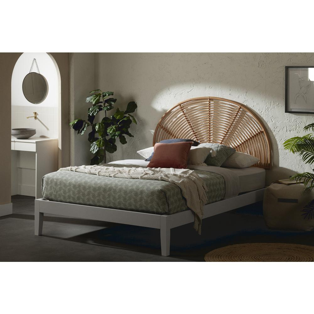 Hoya Bed and Headboard Set, White and Natural