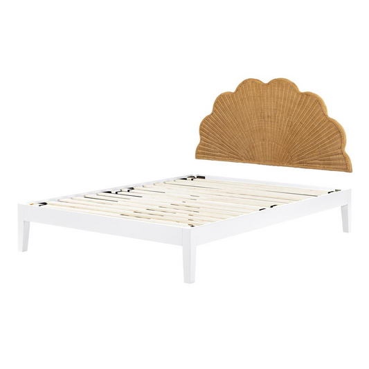 Hoya Bed and Headboard Set, White and Natural