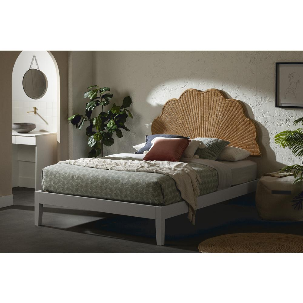 Hoya Bed and Headboard Set, White and Natural